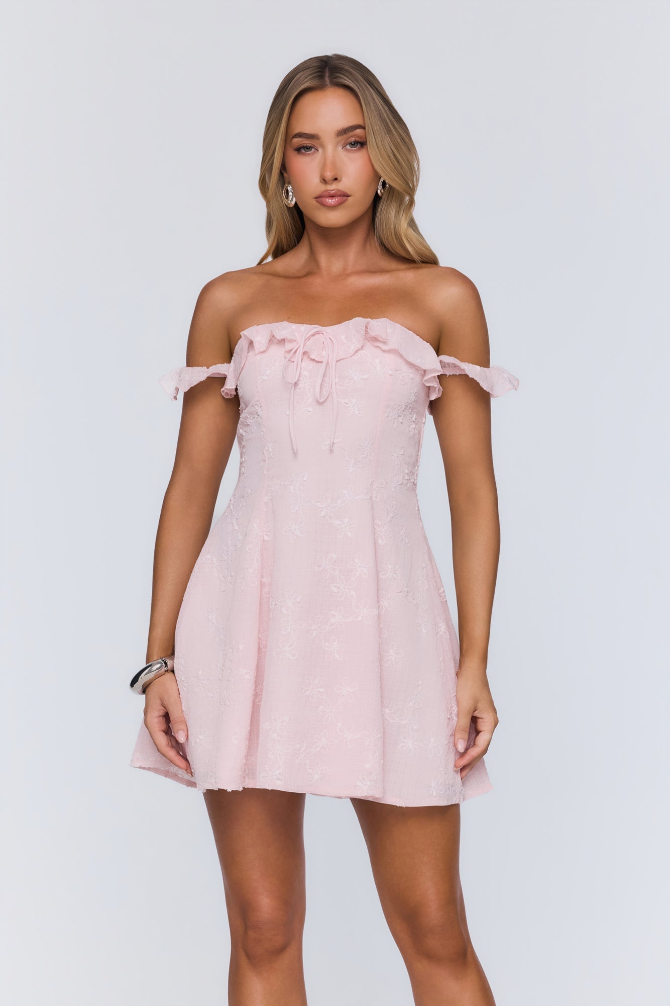 Lasting Impressions Off Shoulder Mini Dress Pink