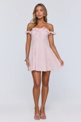 Lasting Impressions Off Shoulder Mini Dress Pink