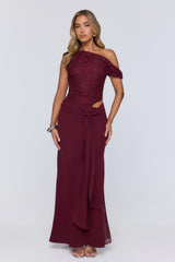Modern Heritage Off Shoulder Maxi Dress Burgundy