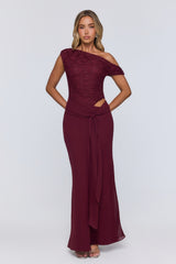 Modern Heritage Off Shoulder Maxi Dress Burgundy