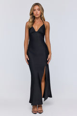 Barely Trying Satin Maxi Dress Black