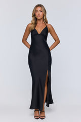Barely Trying Satin Maxi Dress Black