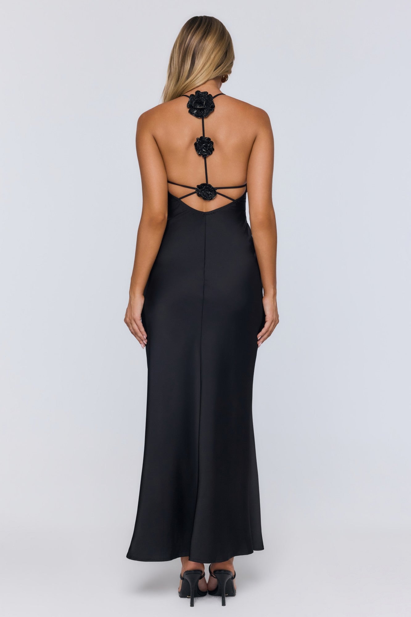 Barely Trying Satin Maxi Dress Black