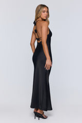 Barely Trying Satin Maxi Dress Black