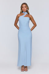 Evening Allure Mesh Strapless Maxi Dress Blue