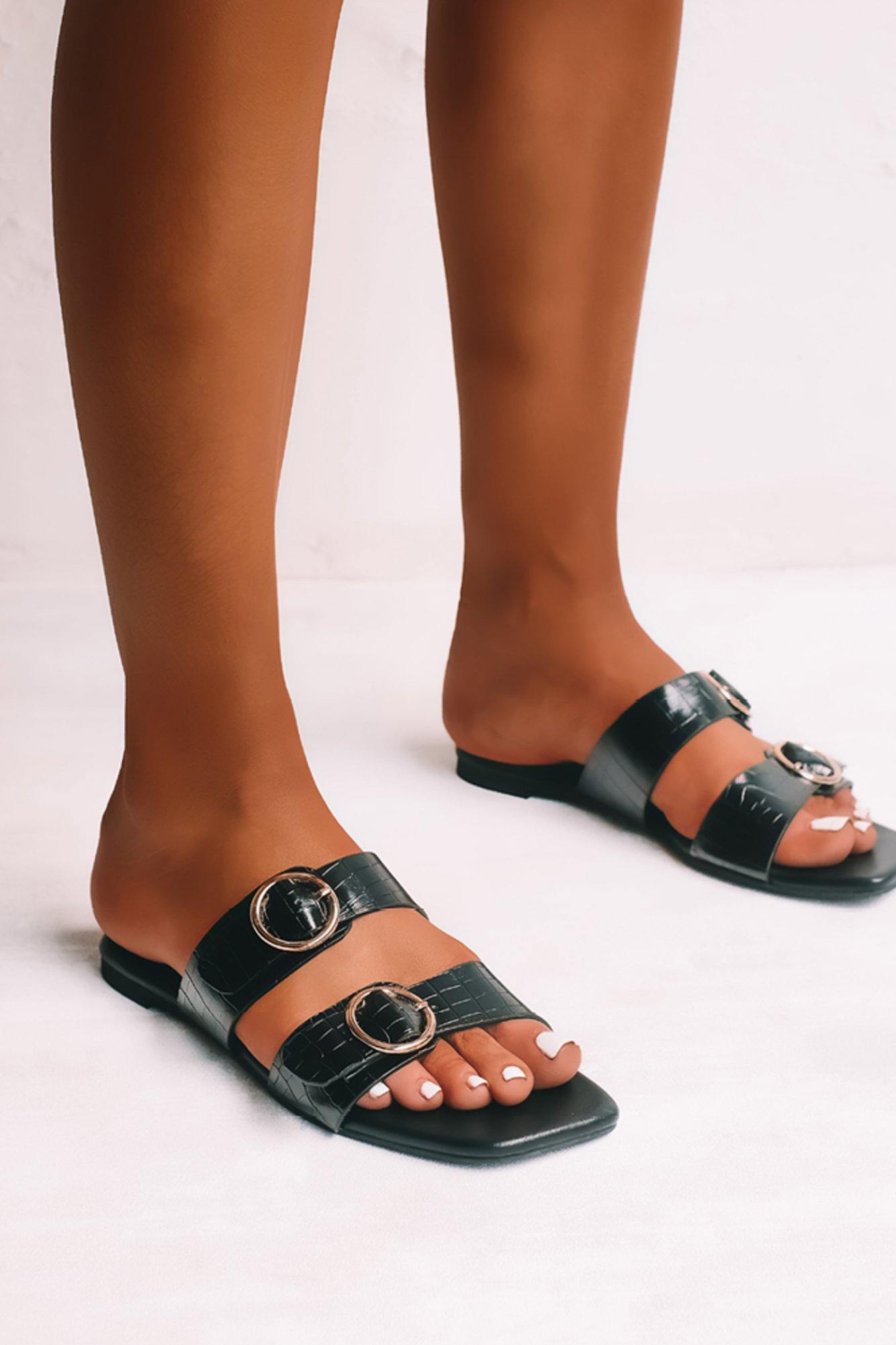 BILLINI Alaia Slides Black Croc