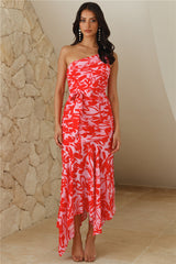 Palm Trees Around One Shoulder Maxi Dress Pink