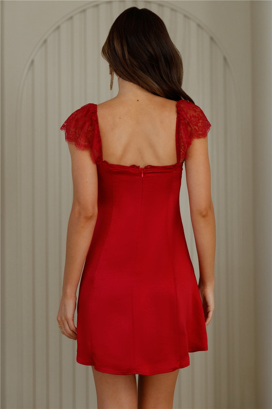 Dainty In The Dark Satin Mini Dress Red
