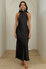 Luxurious Lady Satin Maxi Dress Black