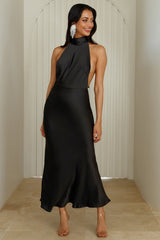 Luxurious Lady Satin Maxi Dress Black