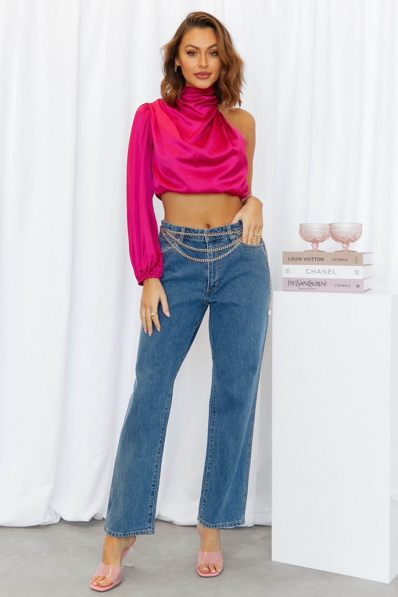 Love Deborah Satin Crop Top Pink