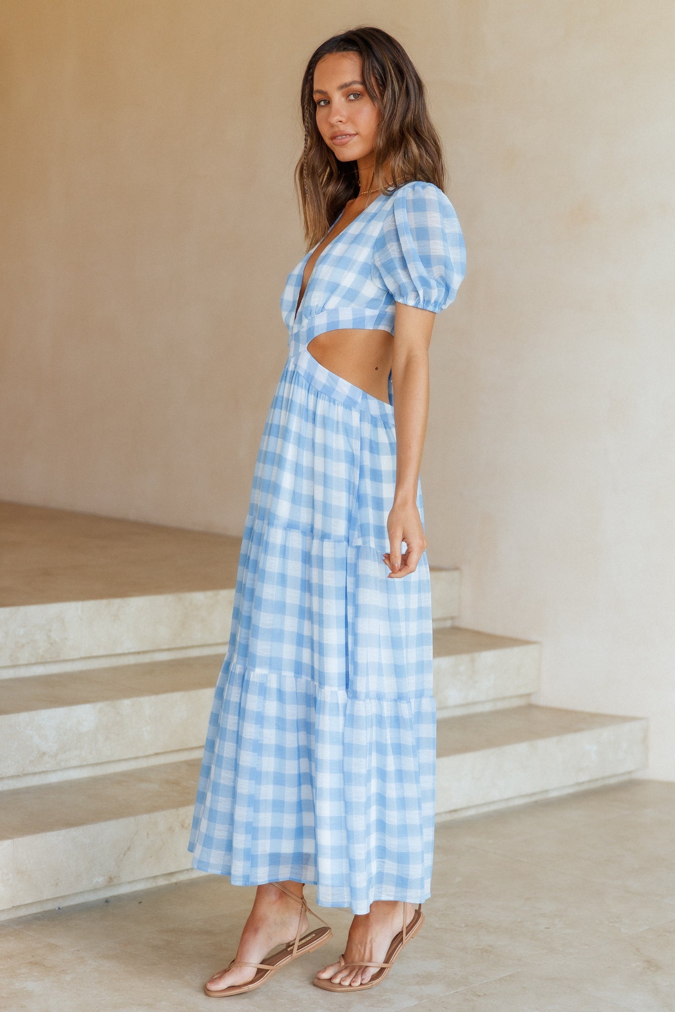 Gingham Fantasy Maxi Dress Blue
