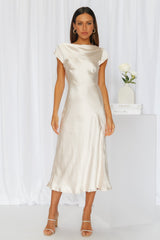 Get In Formation Satin Midi Dress Champagne