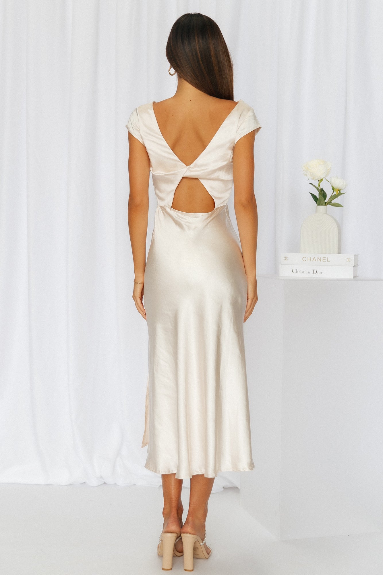 Get In Formation Satin Midi Dress Champagne