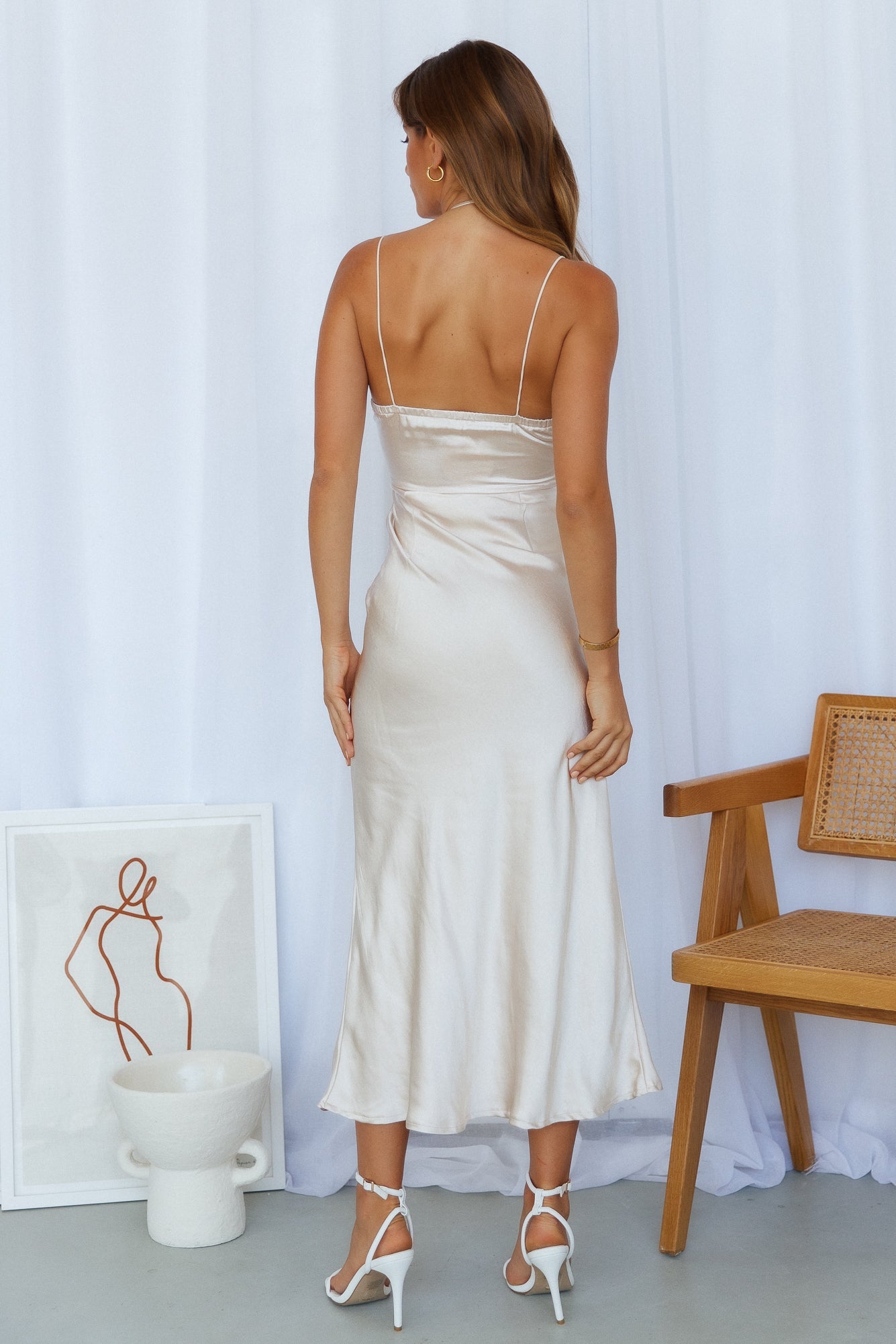 Cascading Lines Midi Dress Champagne