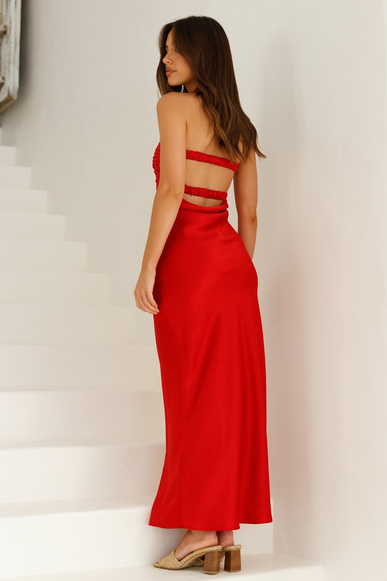 Curious Heart Satin Maxi Dress Red
