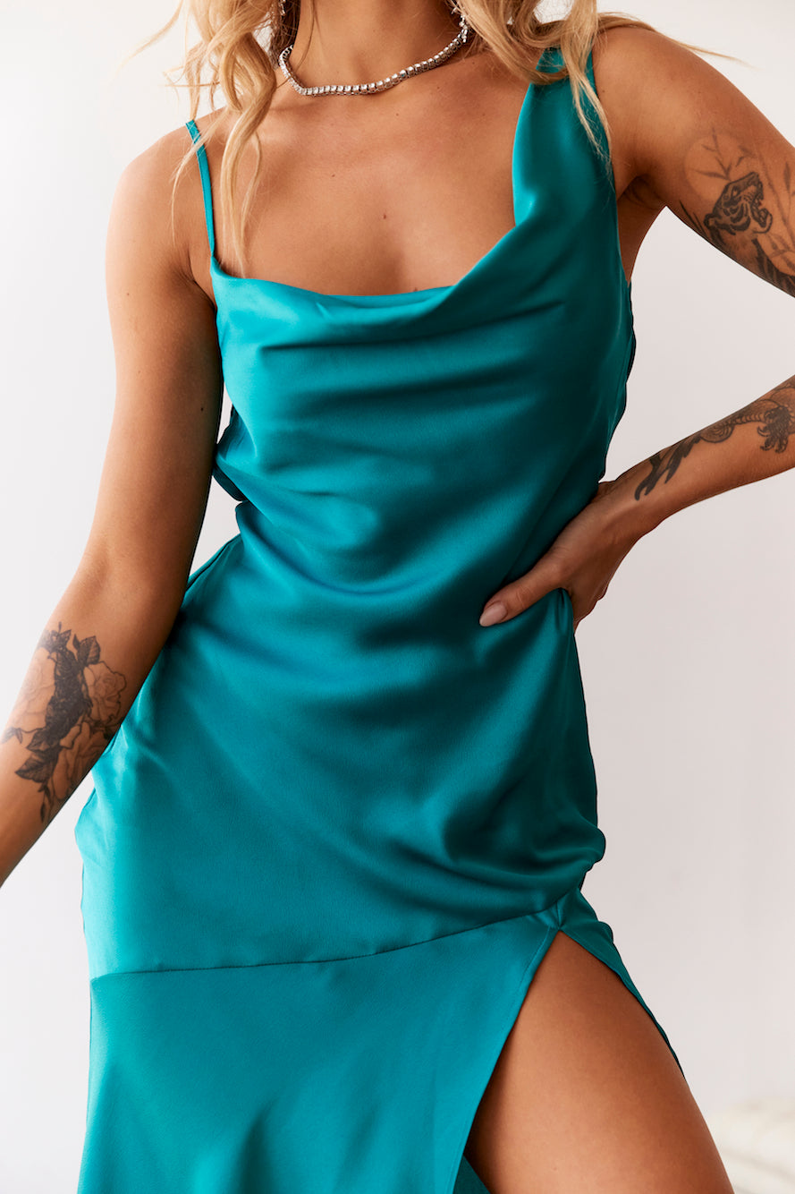 HELLO MOLLY Silky Nights Midi Dress Teal