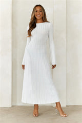Creating Icons Ribbed Long Sleeve Midi Dress Cream