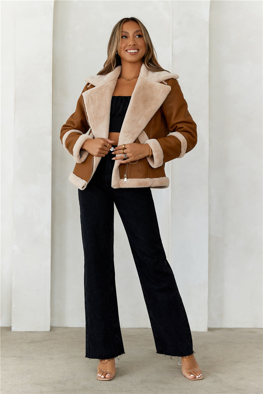 Hot Cocoa Faux Leather Jacket Brown