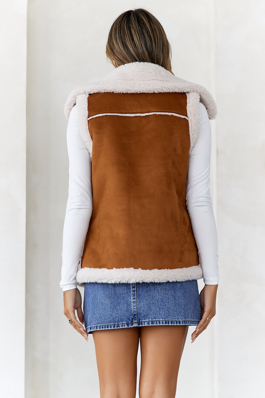 HELLO MOLLY Snow Hut Faux Fur Vest Brown