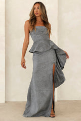 Glowing Queen Glitter Maxi Dress Black
