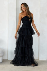 HELLO MOLLY Hidden Opal Strapless Tulle Maxi Dress Black