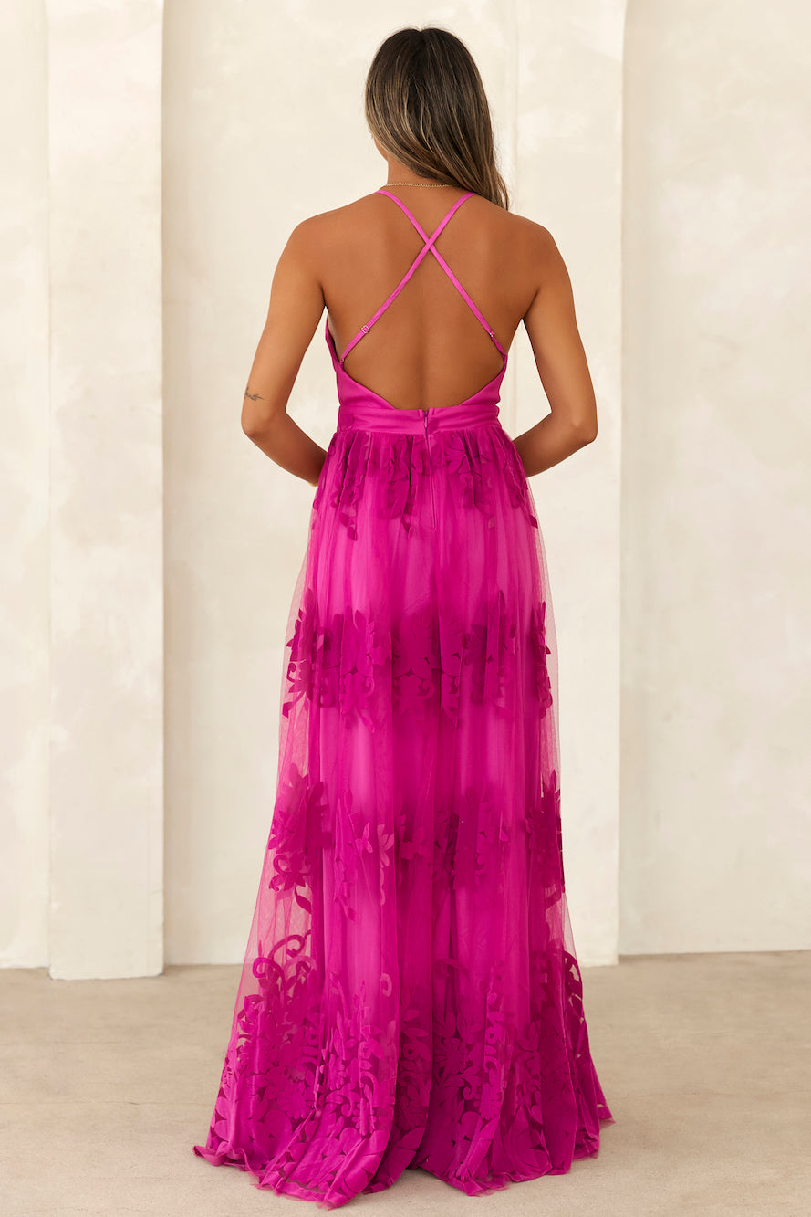 Love Cloud Tulle Maxi Dress Magenta