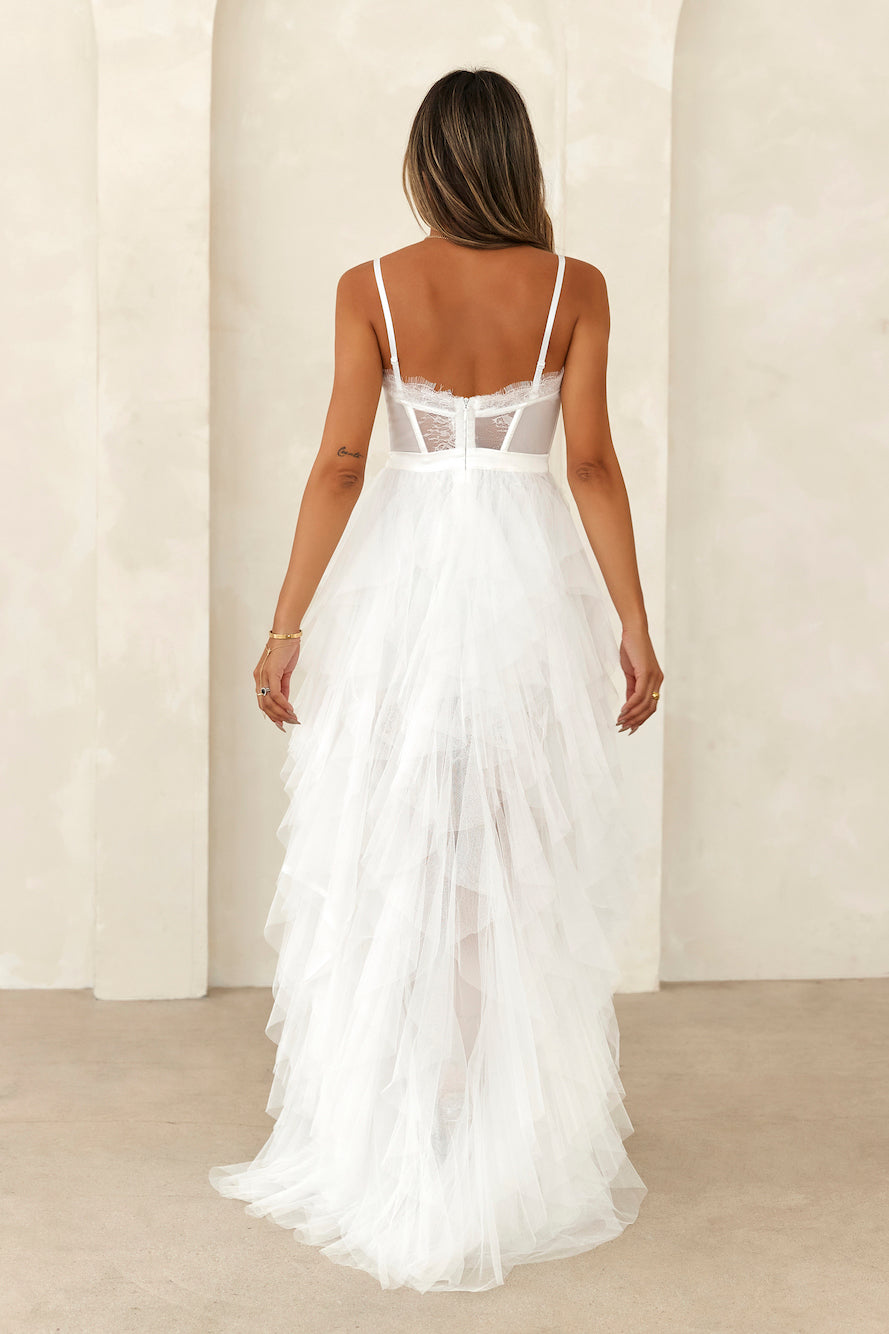 Elegantly Dressed Tulle Maxi Dress White
