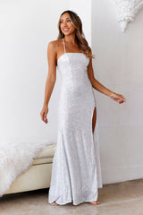 DEAR EMILIA Many Different Names Sequin Maxi Dress Silver