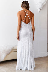 DEAR EMILIA Many Different Names Sequin Maxi Dress Silver