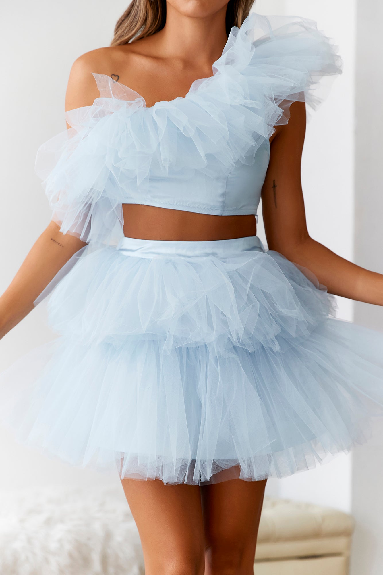 HELLO MOLLY Drinks On The House Tulle Top Blue