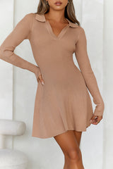 Colder Seasons Ribbed Long Sleeve Mini Dress Tan