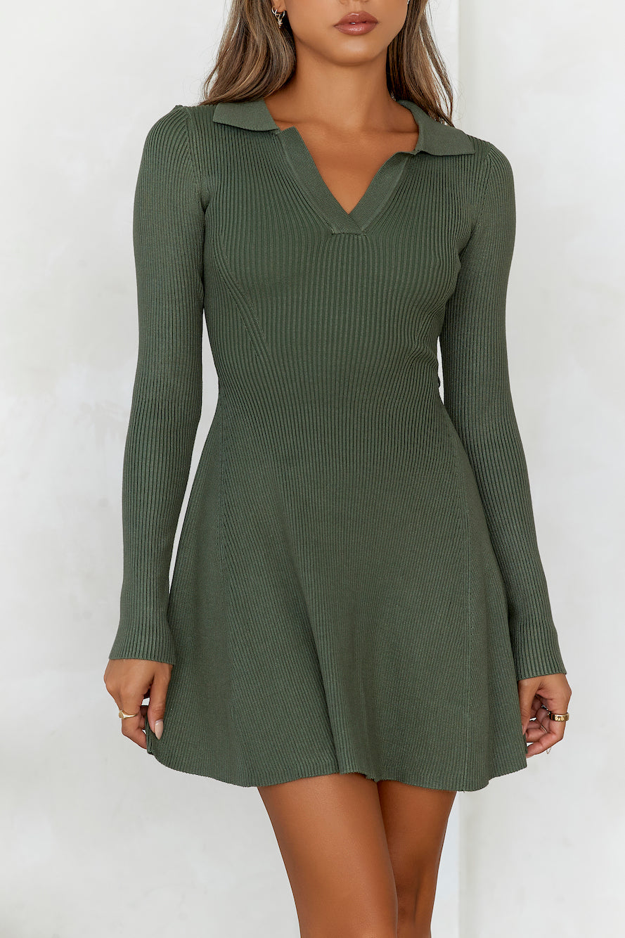 Colder Seasons Ribbed Long Sleeve Mini Dress Olive