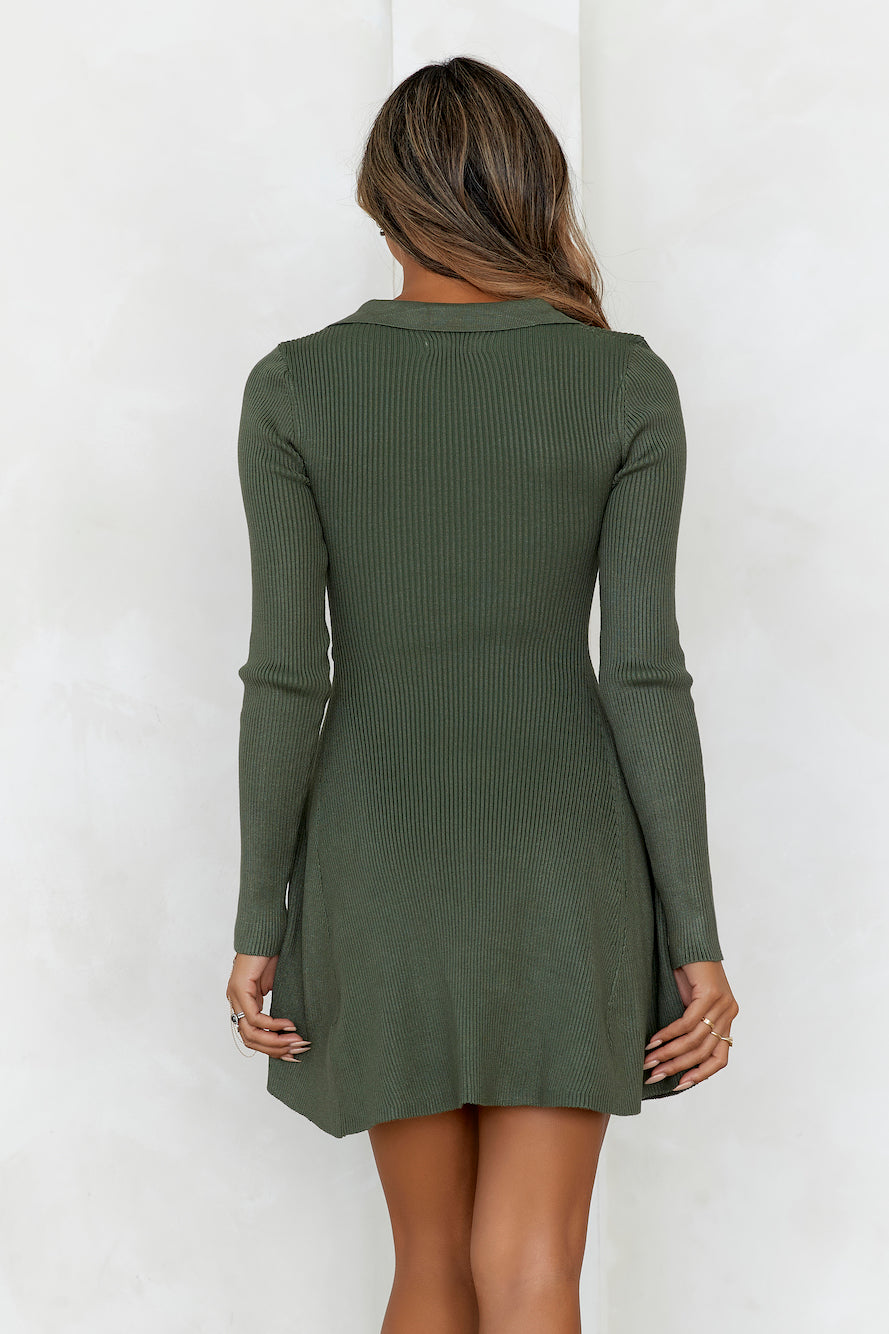 Colder Seasons Ribbed Long Sleeve Mini Dress Olive