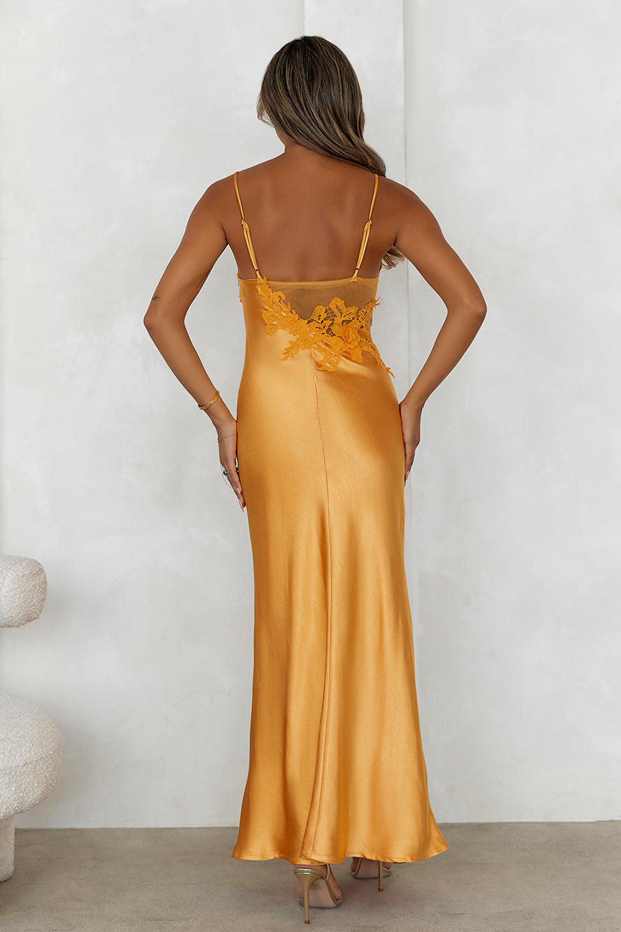 Goddess Of Dawn Satin Maxi Dress Orange