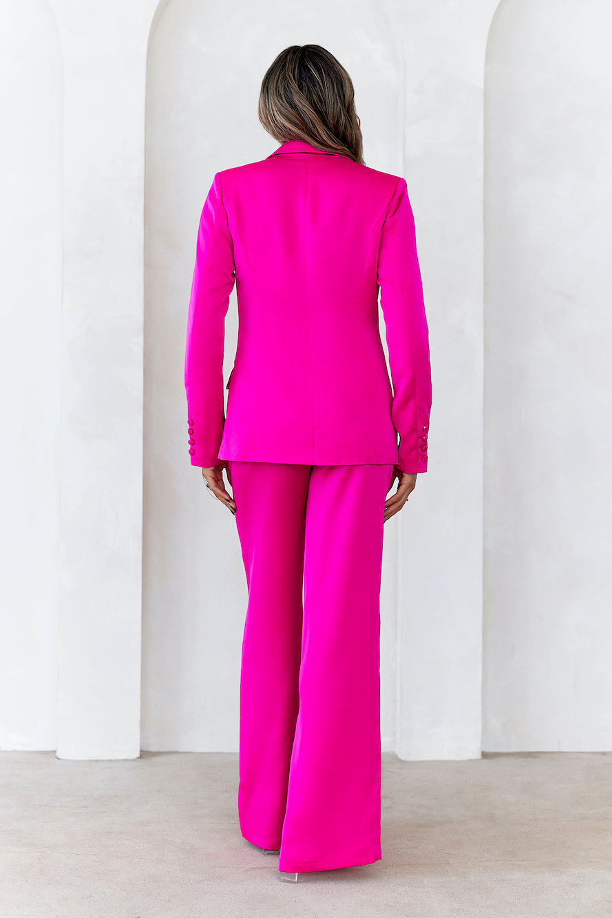 À La Mode Satin Blazer Fuchsia