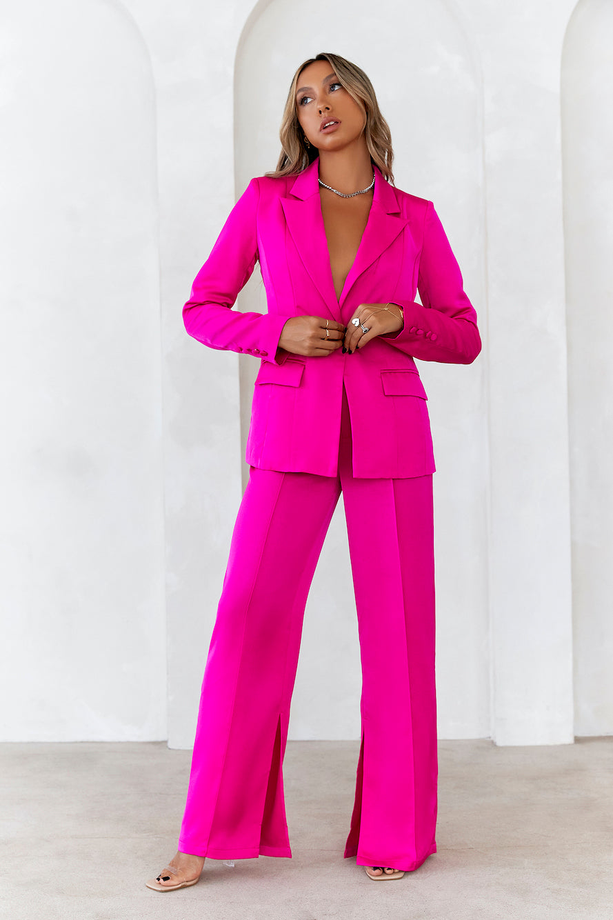 À La Mode Satin Blazer Fuchsia