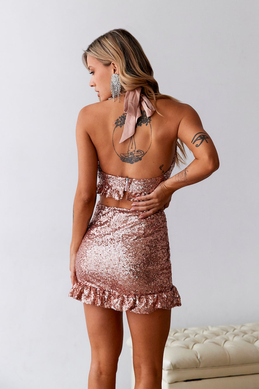 HELLO MOLLY Sweet Siren Sequin Crop Top Rose Gold