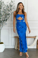 Hottest Friend Mesh Strapless Maxi Dress Blue