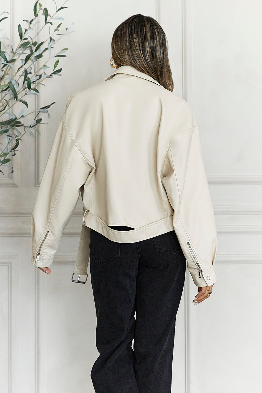 No Winter Blues Faux Leather Jacket Beige