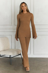 Cosy Holidays Long Sleeve Ribbed Top Brown
