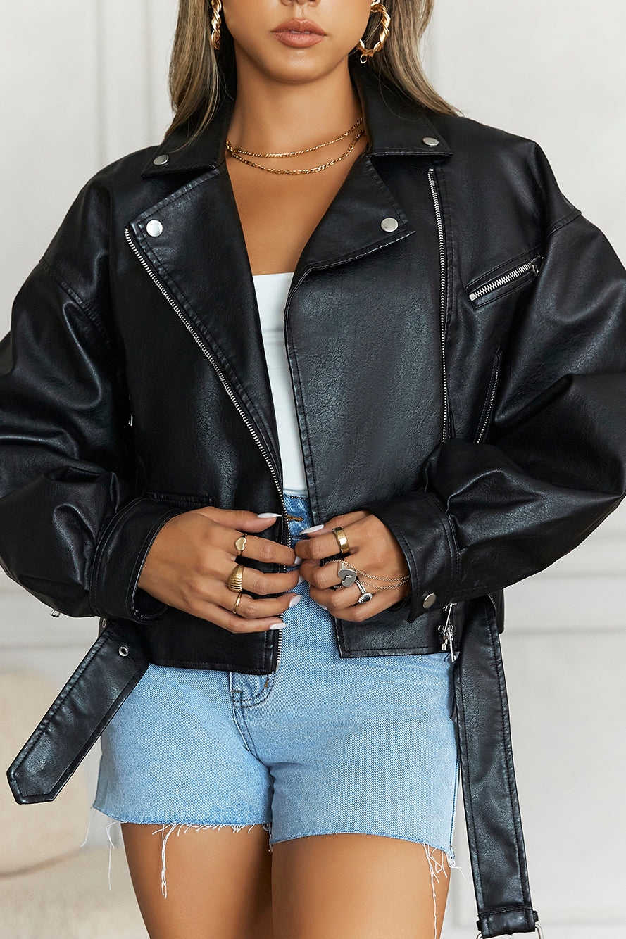 HELLO MOLLY No Winter Blues Faux Leather Jacket Black