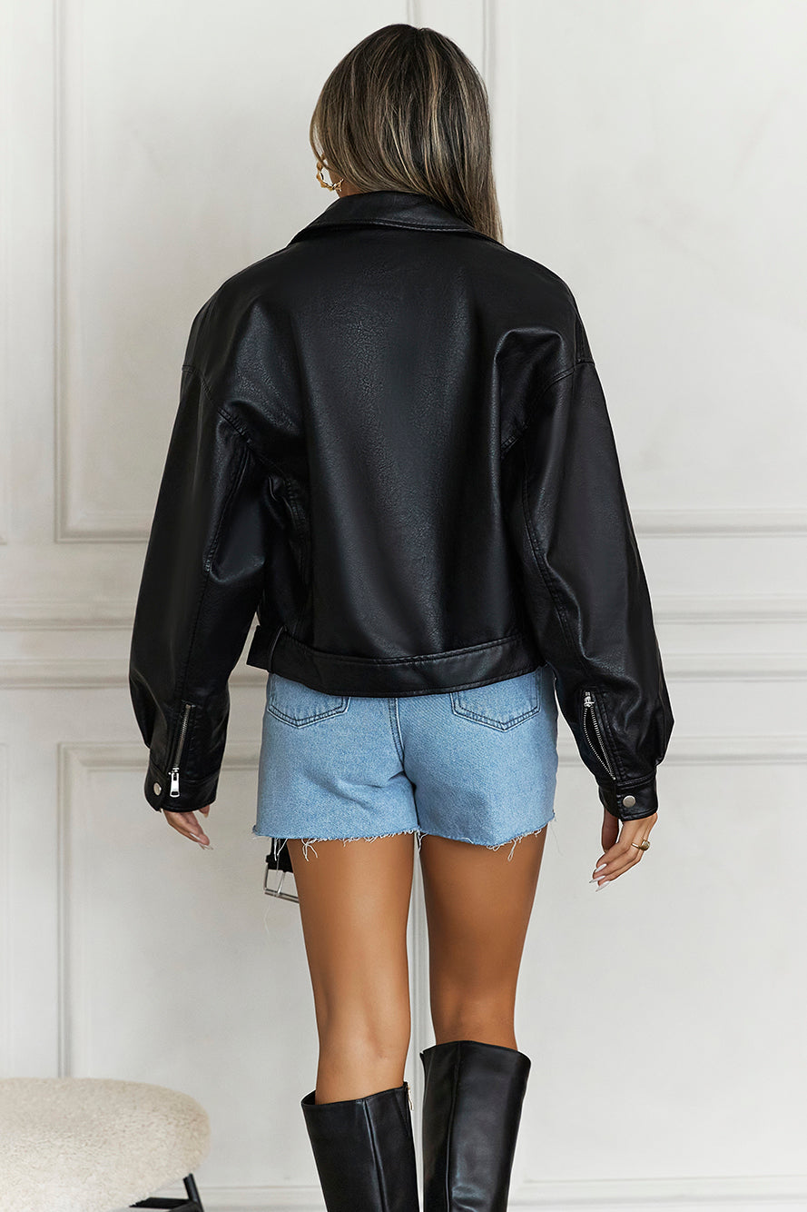 HELLO MOLLY No Winter Blues Faux Leather Jacket Black