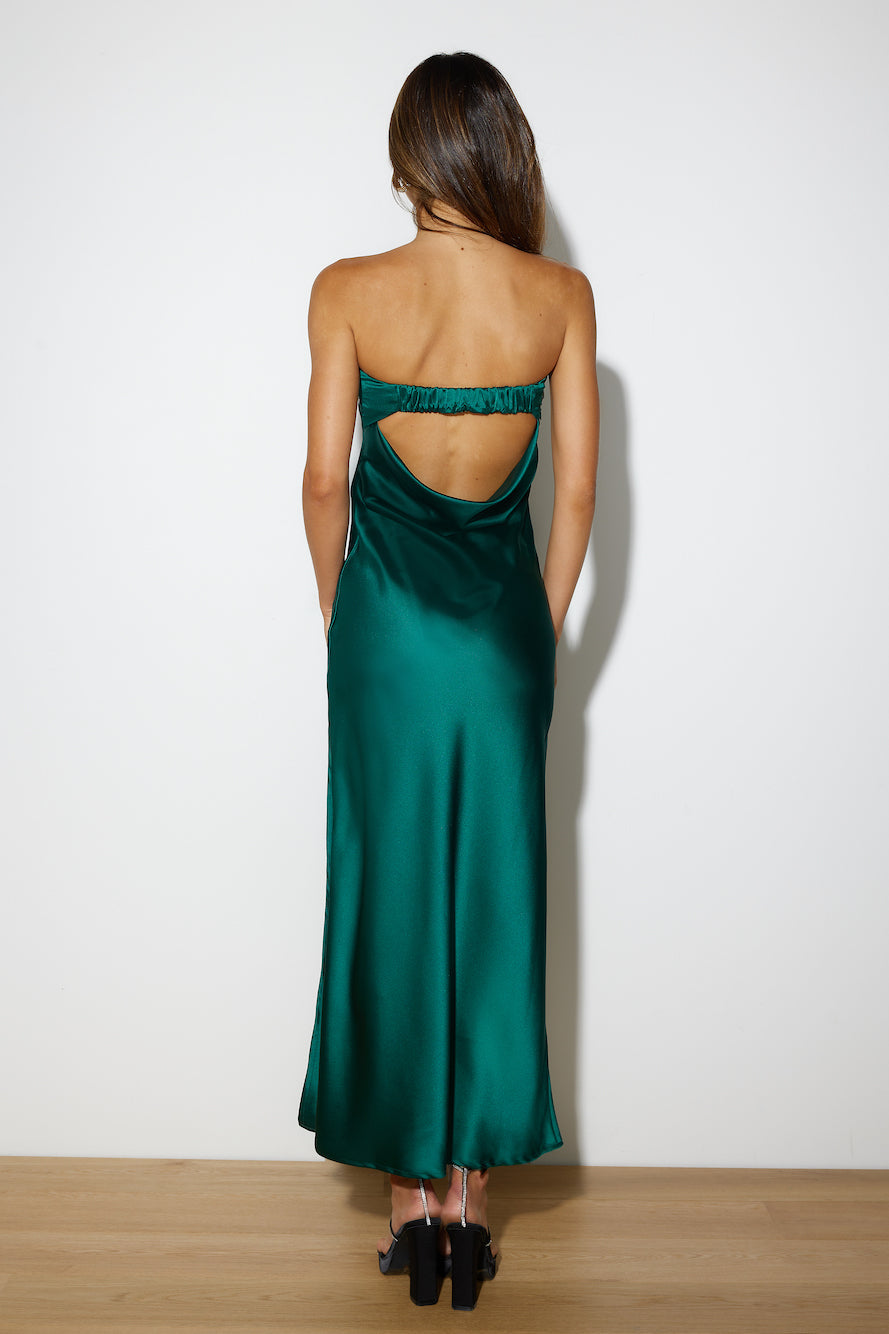 Luxe Only Satin Midi Dress Forest Green