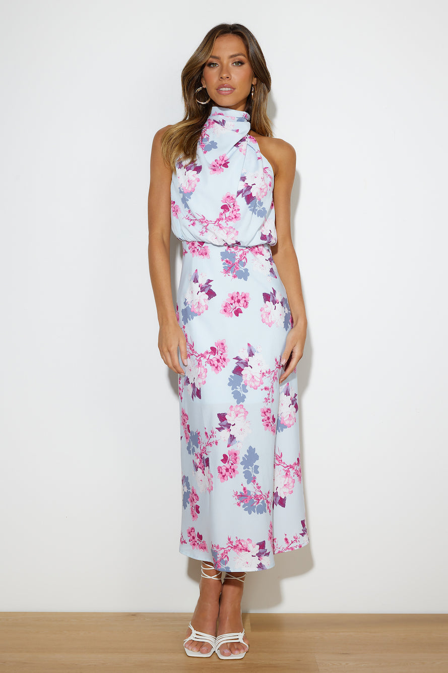 Got Me Looking Satin Maxi Dress Blue