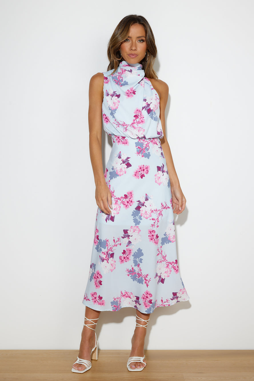 Got Me Looking Satin Maxi Dress Blue