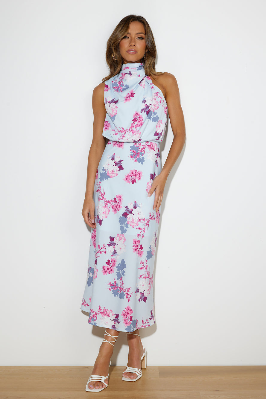 Got Me Looking Satin Maxi Dress Blue