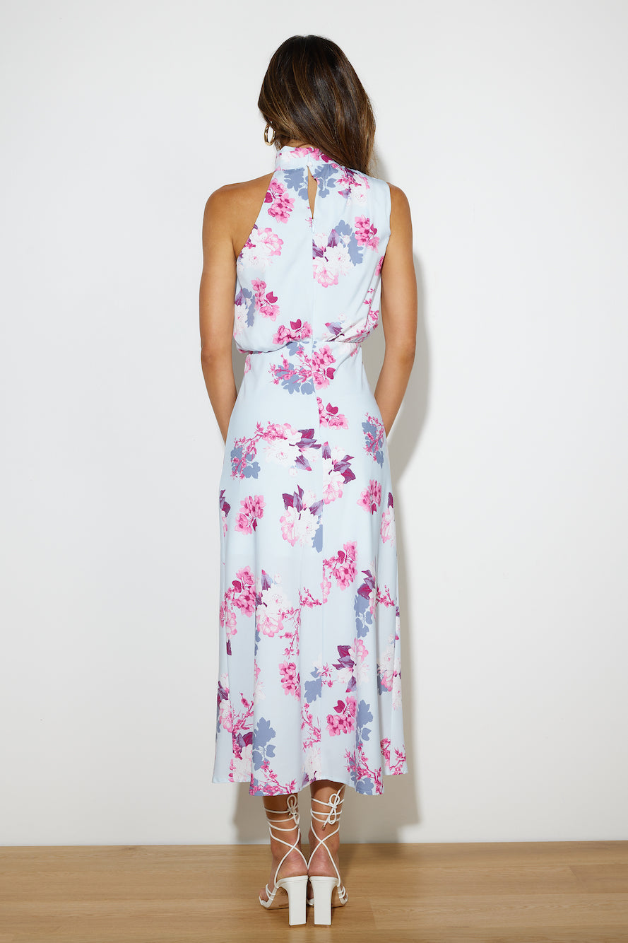 Got Me Looking Satin Maxi Dress Blue