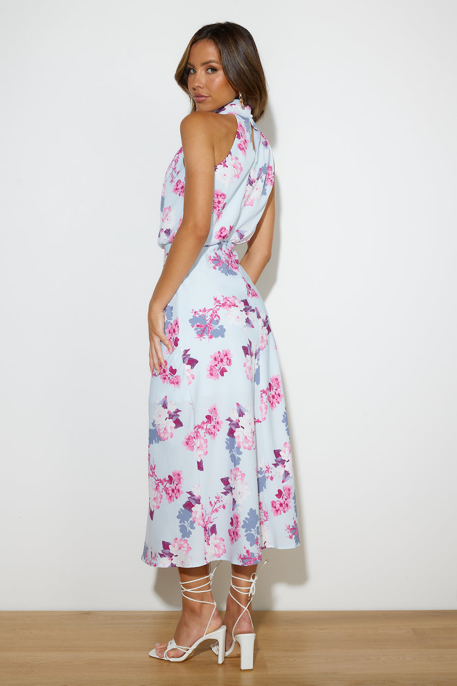 Got Me Looking Satin Maxi Dress Blue