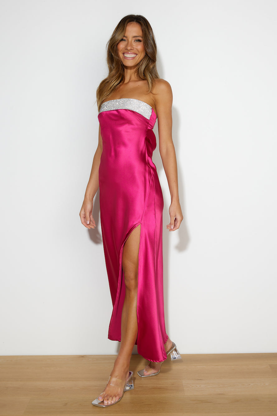 Luxe Only Satin Midi Dress Pink